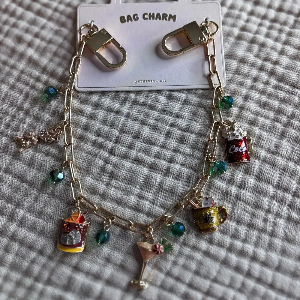 Anthropologie Bag Charm Chain Coca Cola Martini Coffee Mug‎ Purse  NWT Gold Tone